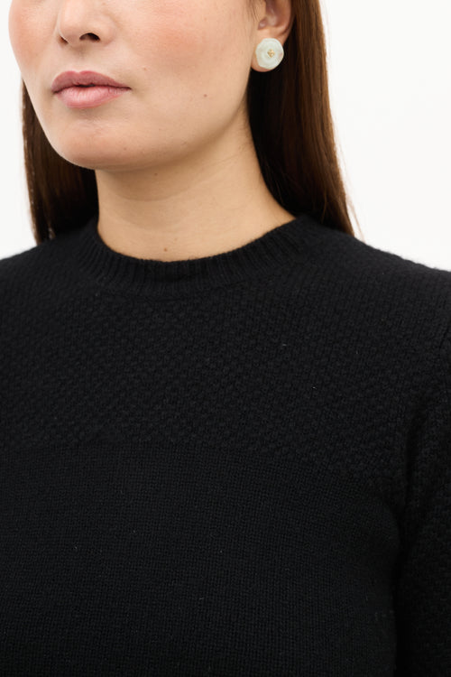 Carolina Herrera Black Cashmere & Fur Collar Knit Top