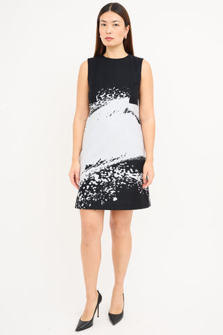 Carolina Herrera Black & Grey Wool Sleeveless Dress