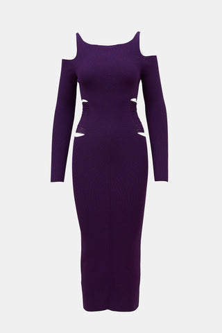 Roberto Cavalli Ribbed Knit Open Shoulder Dress