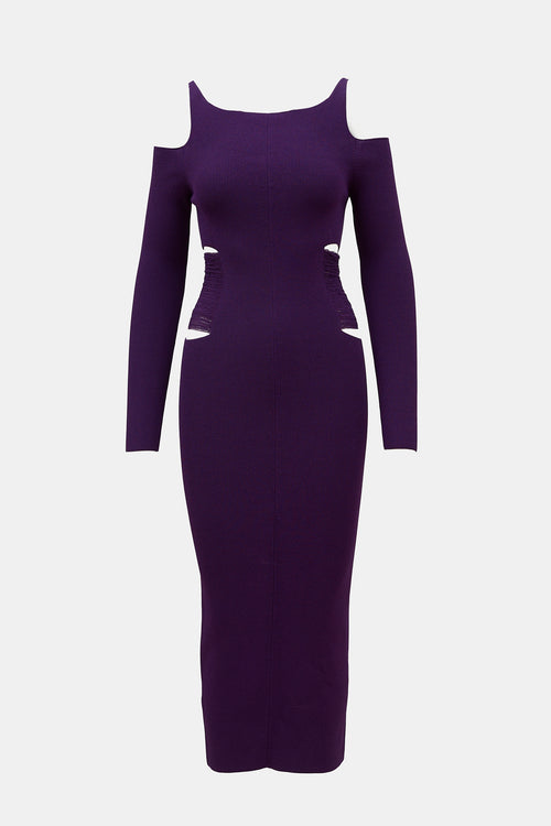 Roberto Cavalli Ribbed Knit Open Shoulder Dress