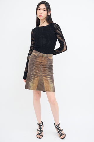 Roberto Cavalli Brown Denim Wash Skirt
