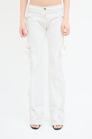 Roberto Cavalli White Flared & Buckled Jeans