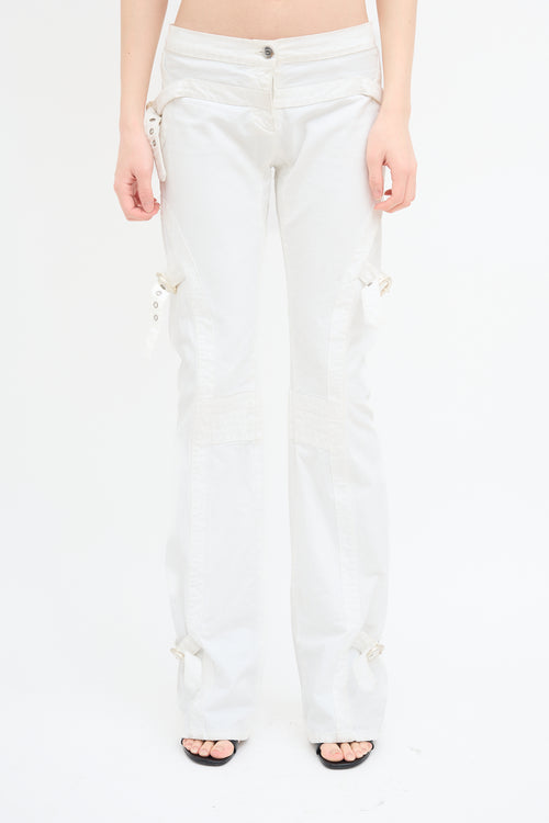 Roberto Cavalli White Flared & Buckled Jeans