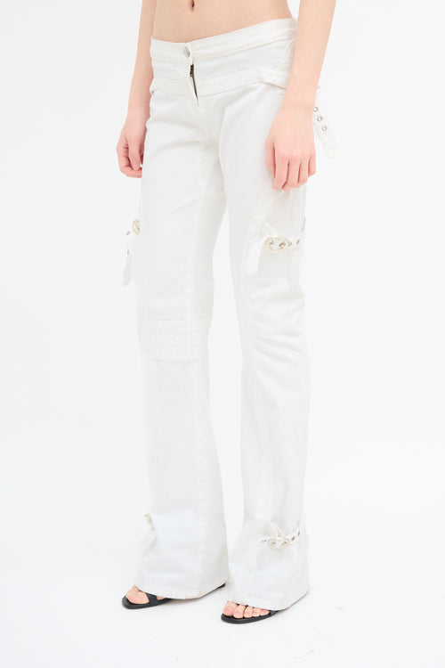 Roberto Cavalli White Flared & Buckled Jeans