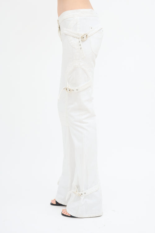 Roberto Cavalli White Flared & Buckled Jeans