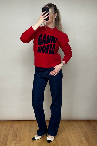 Red & Black Wool Knit Logo Sweater