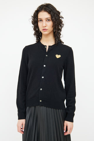 Comme des Garçons PLAY Black & Gold Wool Logo  Cardigan