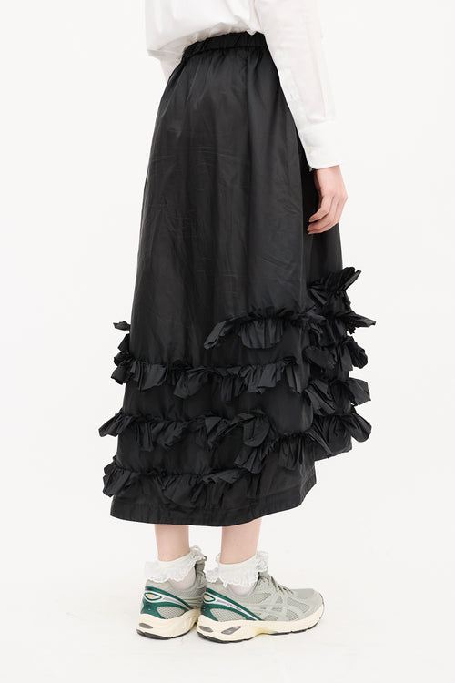 Comme des Garçons Black Nylon Ruffle Midi Skirt