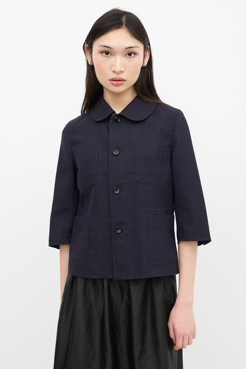 Comme des Garçons 2008 Navy Wool Button Up Jacket