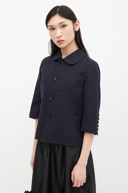 Comme des Garçons 2008 Navy Wool Button Up Jacket