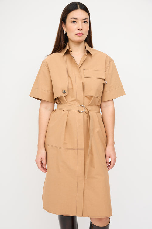 Cedric Charlier Brown Belted Midi Shirt Dress