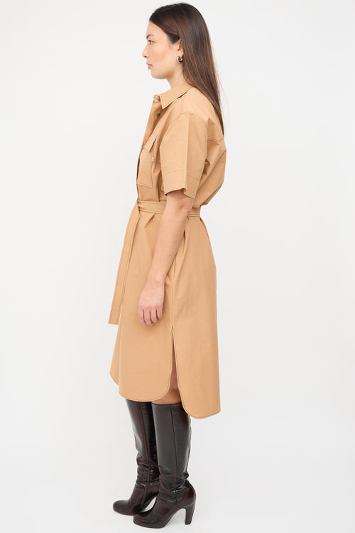 Cedric Charlier Brown Belted Midi Shirt Dress