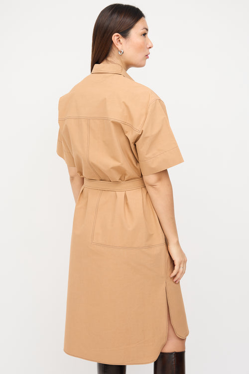 Cedric Charlier Brown Belted Midi Shirt Dress