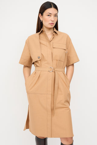 Cedric Charlier Brown Belted Midi Shirt Dress