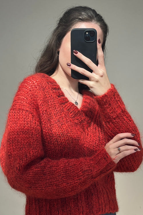 Red Mohair Knit Sweater