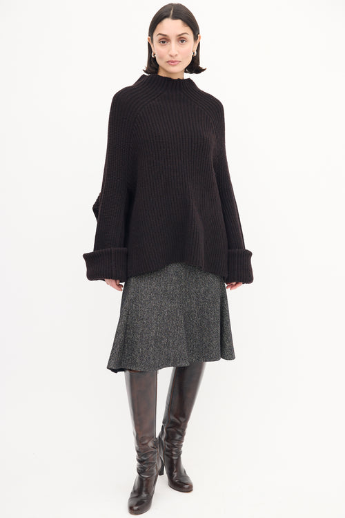 Celine Dark Brown Wool Knit Mock Neck Sweater