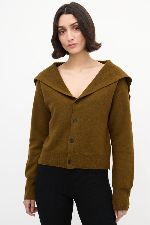 Celine Khaki Brown Wool Sailor Cardigan