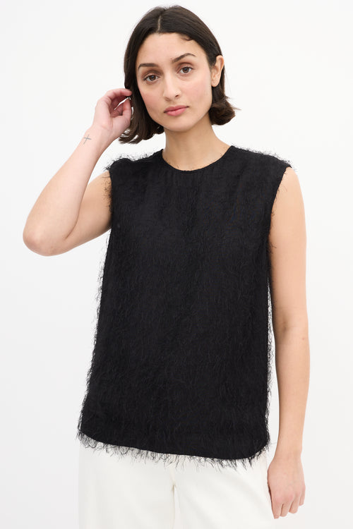 Celine Black Fuzzy Sleeveless Top