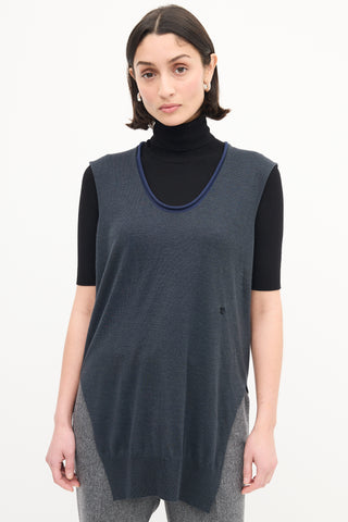 Celine Grey & Navy Wool Silk Blend Vest