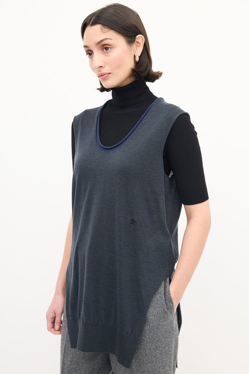 Celine Grey & Navy Wool Silk Blend Vest