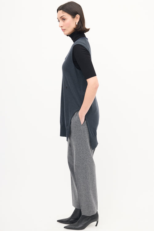 Celine Grey & Navy Wool Silk Blend Vest