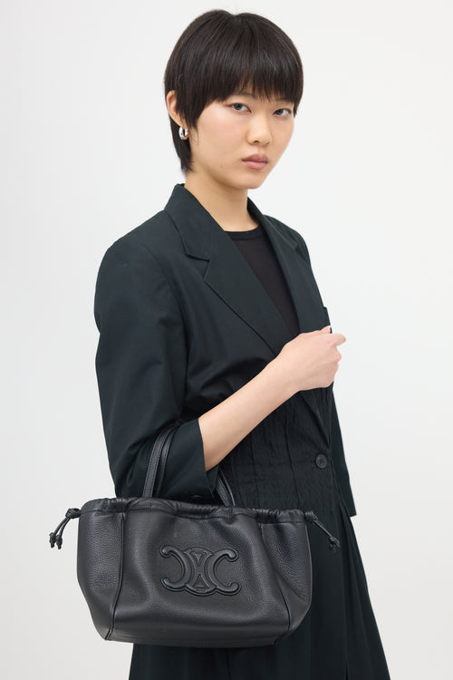 Celine Leather Cabas Triomphe Drawstring Tote Bag