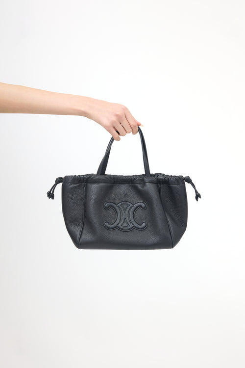 Celine Leather Cabas Triomphe Drawstring Tote Bag