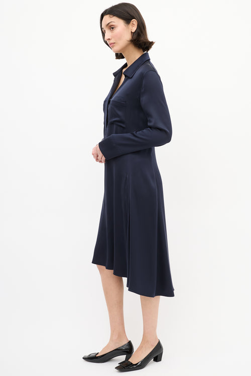 Celine Navy Silk Two Pocket Midi Dress