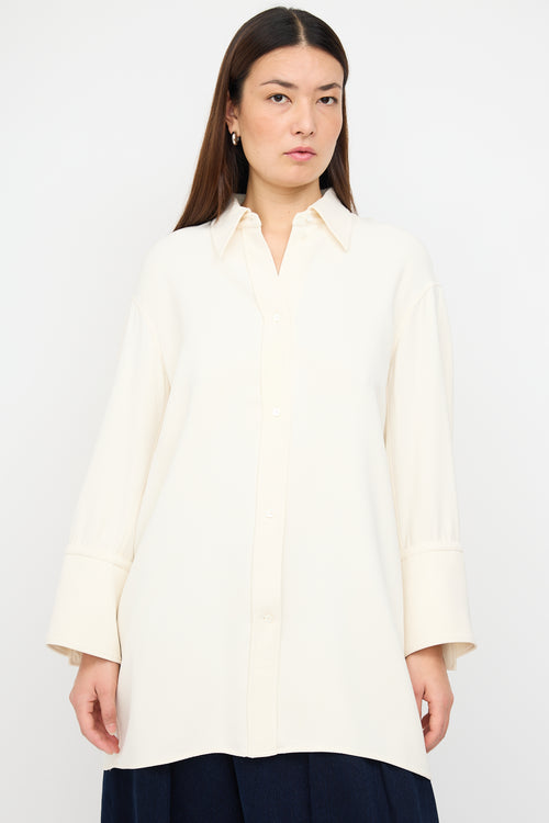 Celine Cream Silk Wide Cuff Shirt Dress