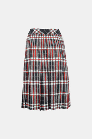 Celine Vintage Plaid Pleated Skirt