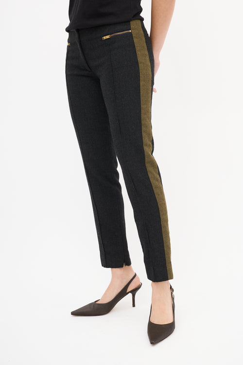 Celine Dark Grey & Green Wool Stripe Trouser