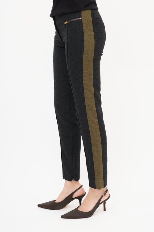 Celine Dark Grey & Green Wool Stripe Trouser