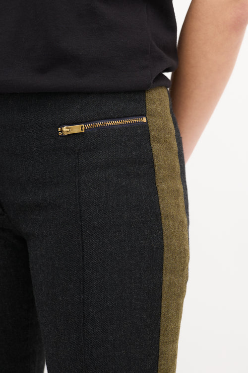 Celine Dark Grey & Green Wool Stripe Trouser