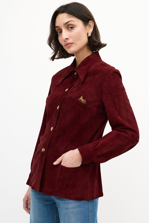 Celine Vintage Dark Red Suede Snap Buttoned Shirt