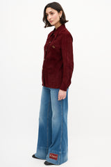 Celine Vintage Dark Red Suede Snap Buttoned Shirt
