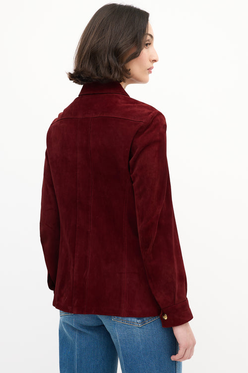 Celine Vintage Dark Red Suede Snap Buttoned Shirt