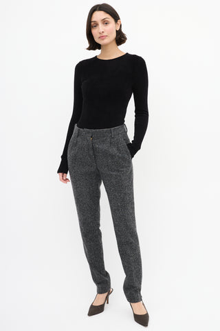 Celine Dark Grey Wool Tweed Tapered Trouser