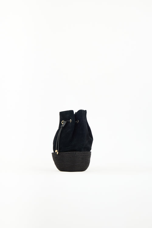 Cesta Black Suede & Sisal Bucket Bag