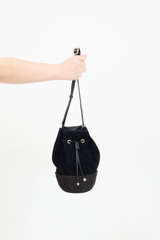 Cesta Black Suede & Sisal Bucket Bag