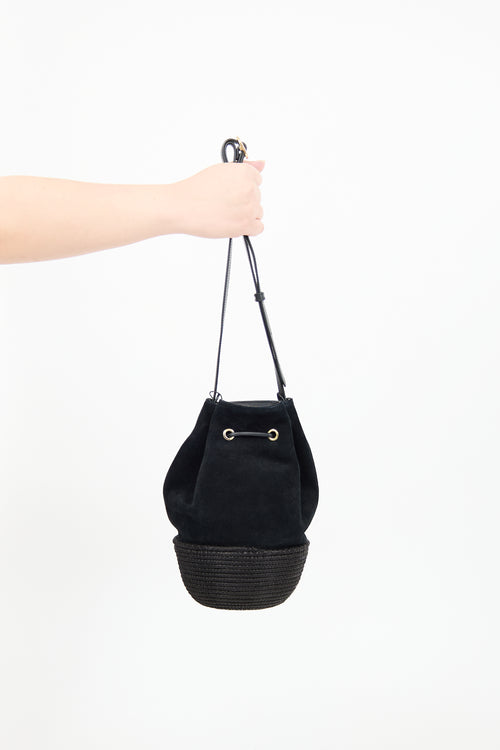 Cesta Black Suede & Sisal Bucket Bag