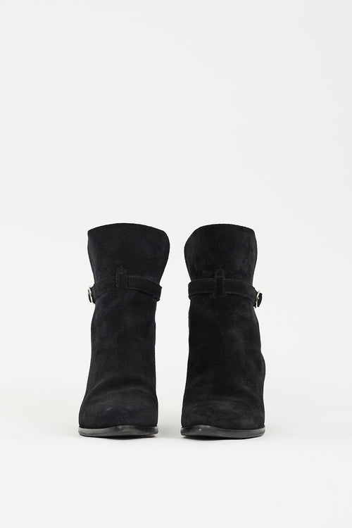 Celine Black Suede Buckle Strap Ankle Boot