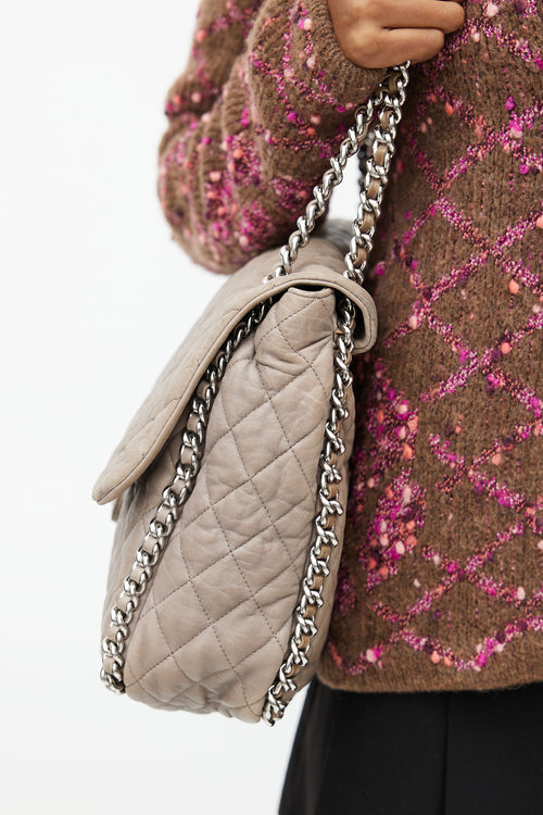 Chanel 2010 Grey Leather Chain Around Shoulder Bag