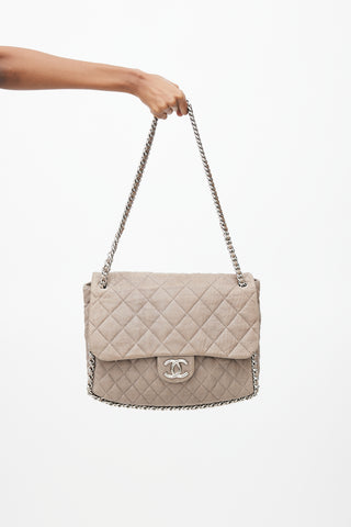 Chanel 2010 Grey Leather Chain Around Shoulder Bag