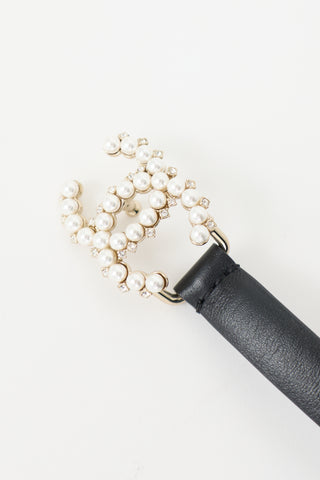 Chanel 2020 Leather & Pearl CC Belt