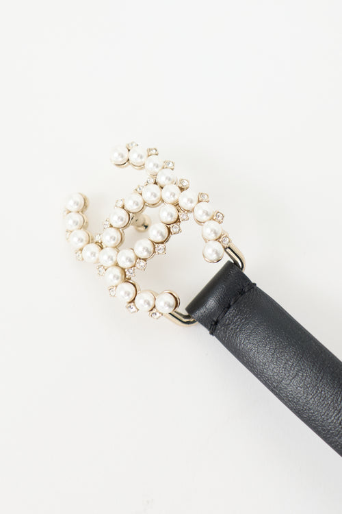 Chanel 2020 Leather & Pearl CC Belt
