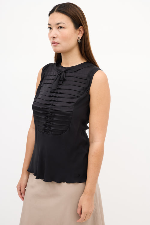 Chanel SS 2006 Black Silk Pleated Sleeveless Top