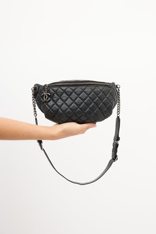 Chanel 2014 Black Quilted Leather Banane Waist Bag