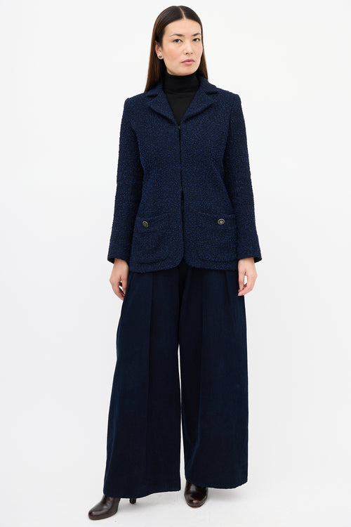 Chanel Navy & Black Boucle CC Button Jacket