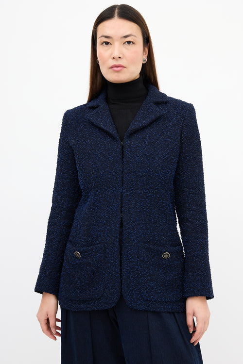 Chanel Navy & Black Boucle CC Button Jacket