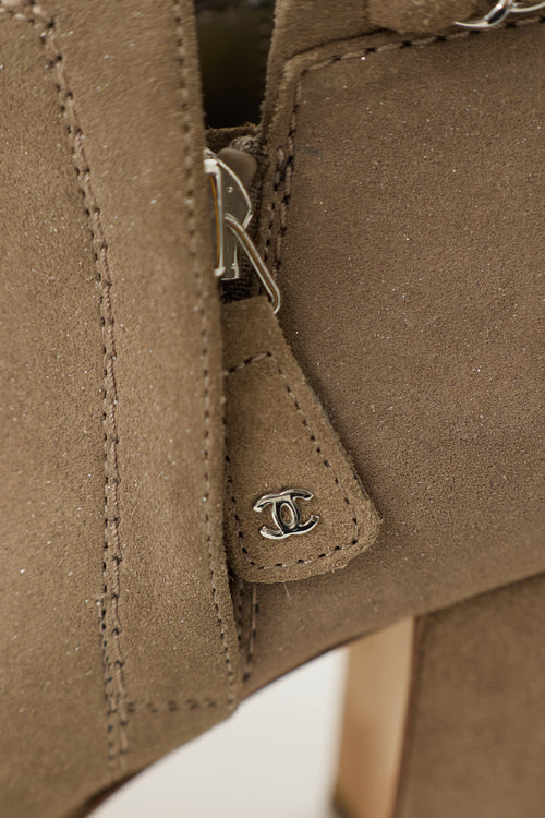 Chanel Suede Glitter CC Boot